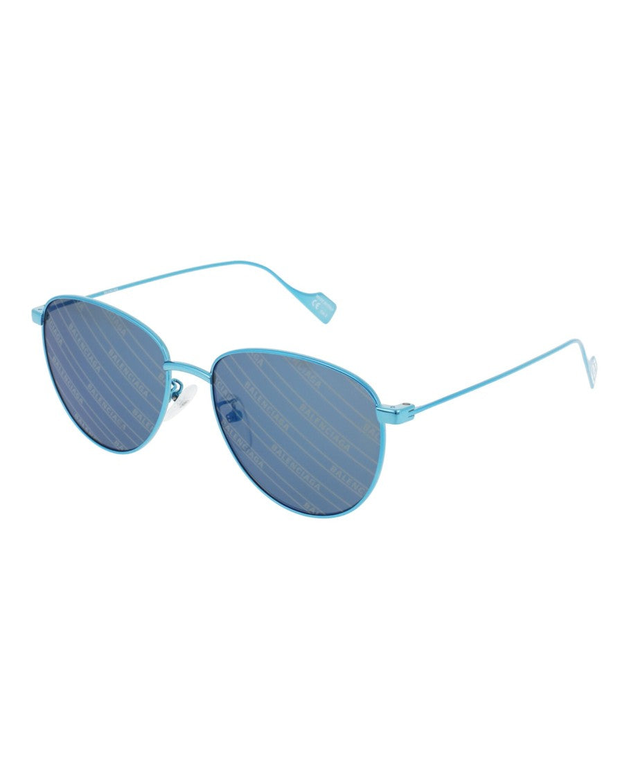 Balenciaga Round-Oval Light Blue Metal Sunglasses With Comfort Nosepads
