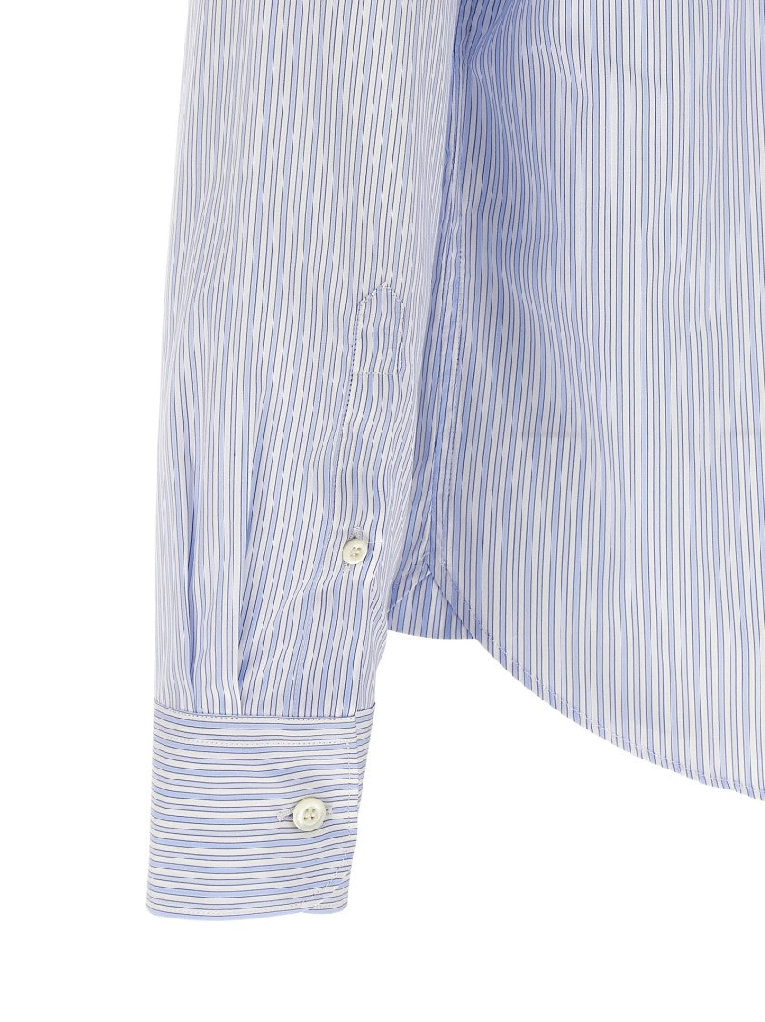 Prada Blue Striped Cotton Poplin Shirt With Logo Embroidery