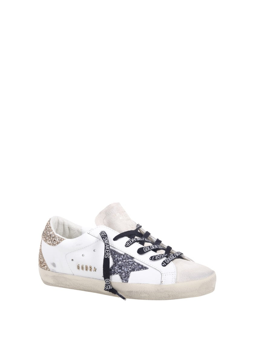 Golden Goose Super-Star Leather Upper Glitter Star Heel And Spur Metal Lettering