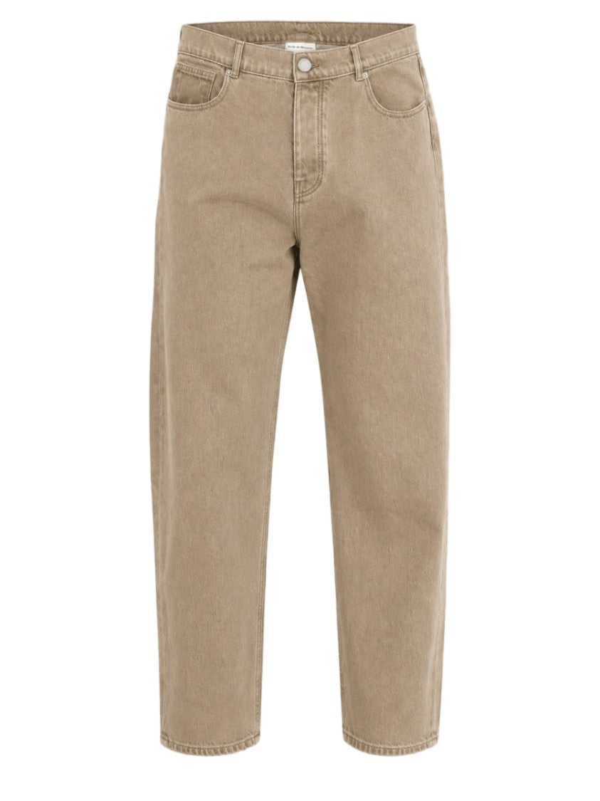 Drôle De Monsieur Straight-Leg Leather Patch Brown Cotton Jeans