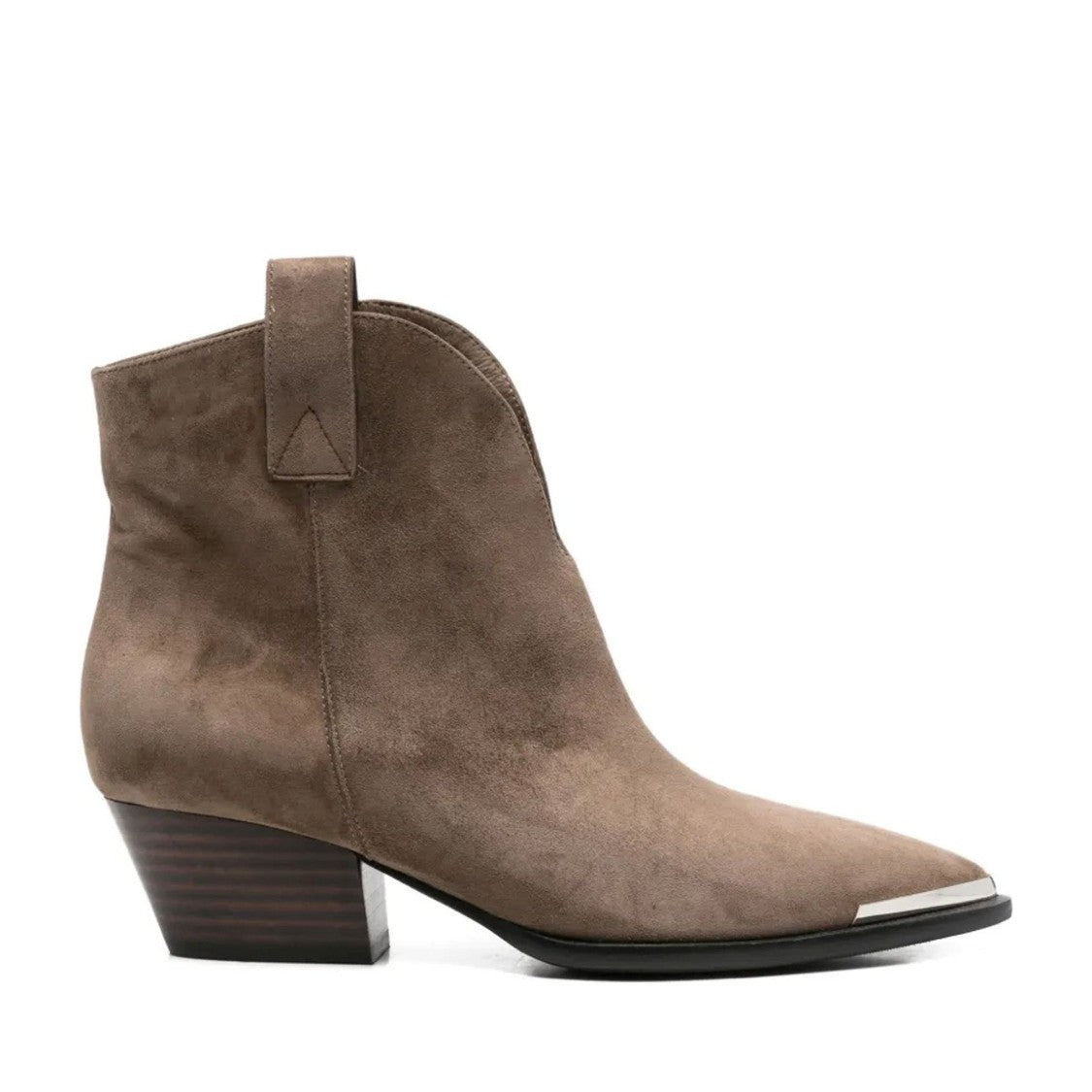 Adrianna Feretti Brown Pointed Toe Metallic Cap Suede Boots