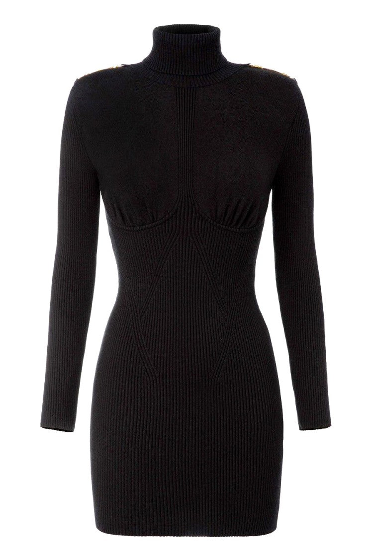 Elisabetta Franchi Fitted Ribbed Knit Mini Dress Turtleneck