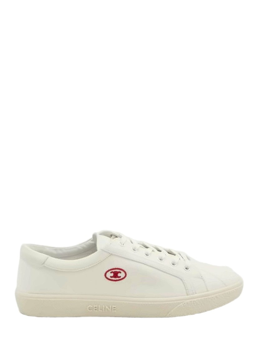 Celine Low-Top White Textile Sneakers With Leather Accents