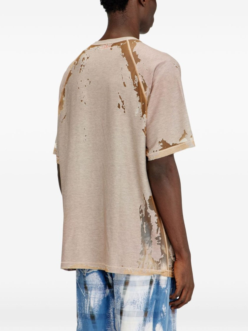 Diesel Distressed Abstract Print Silk Nylon T-Shirt