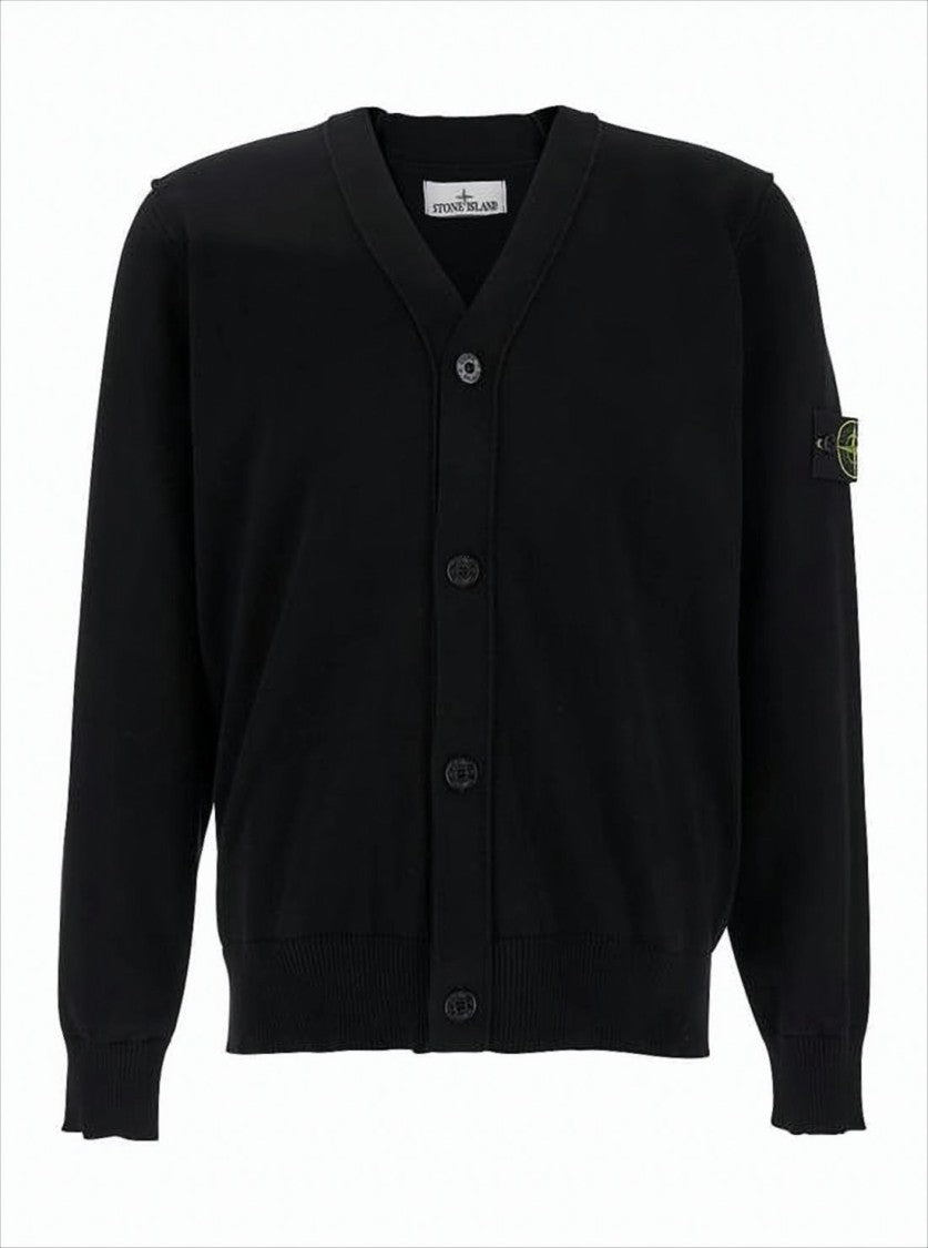 Stone Island V-Neck Button-Down Black Cardigan