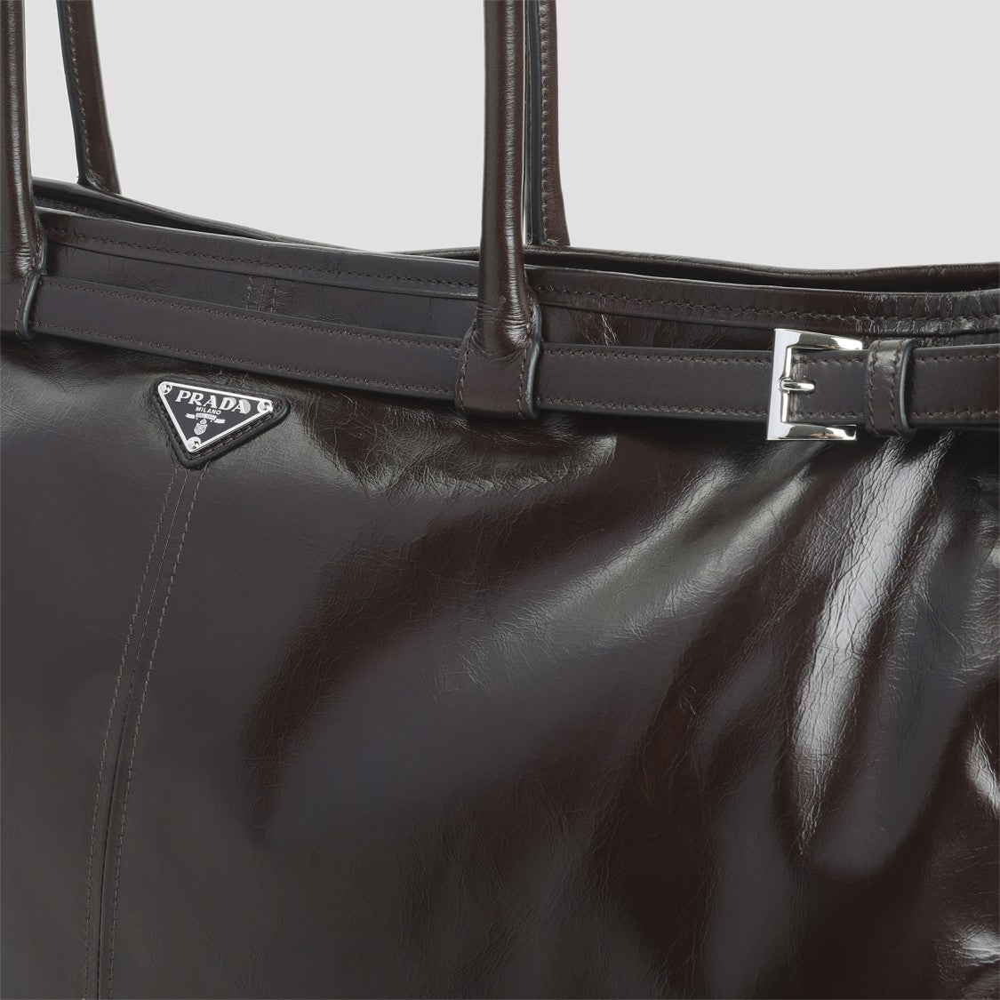 Prada Glossy Calf Leather Tote Bag With Design