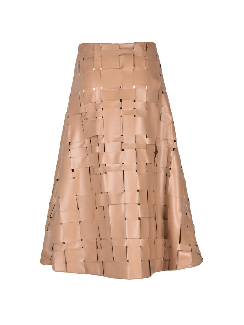 A.W.A.K.E. Mode Beige Long Flared Woven Polyester Skirt