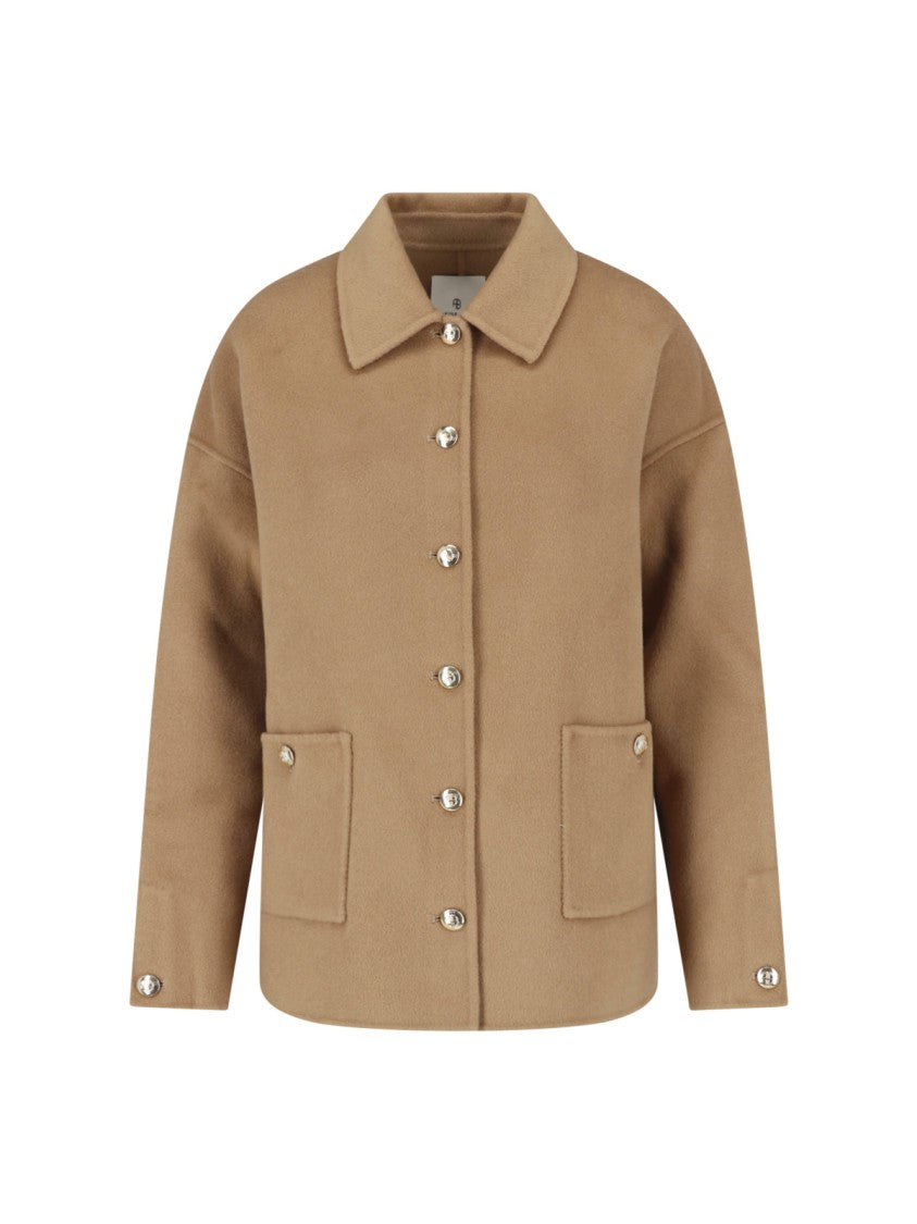 Anine Bing Short Brown Wool And Cashmere Jacket With Classic Collar
