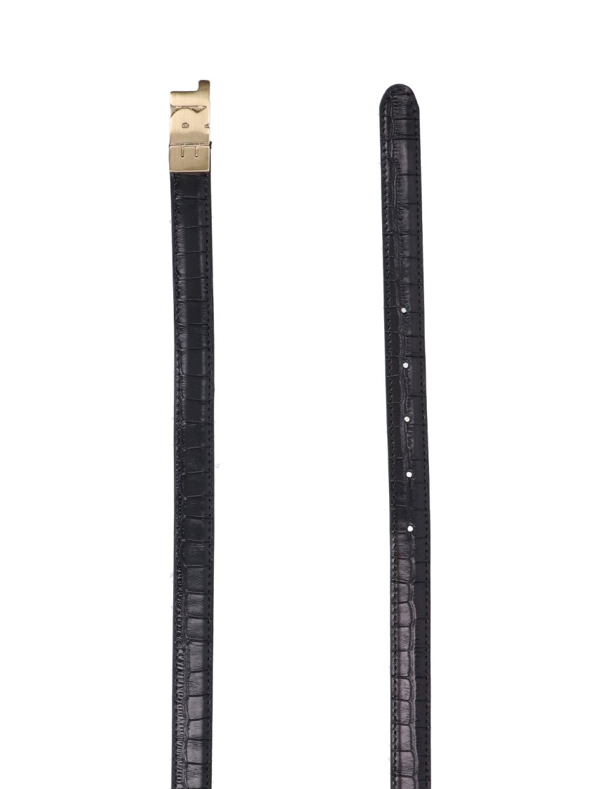 Erl Black Embossed Gold Buckle Calfskin Leather Belt