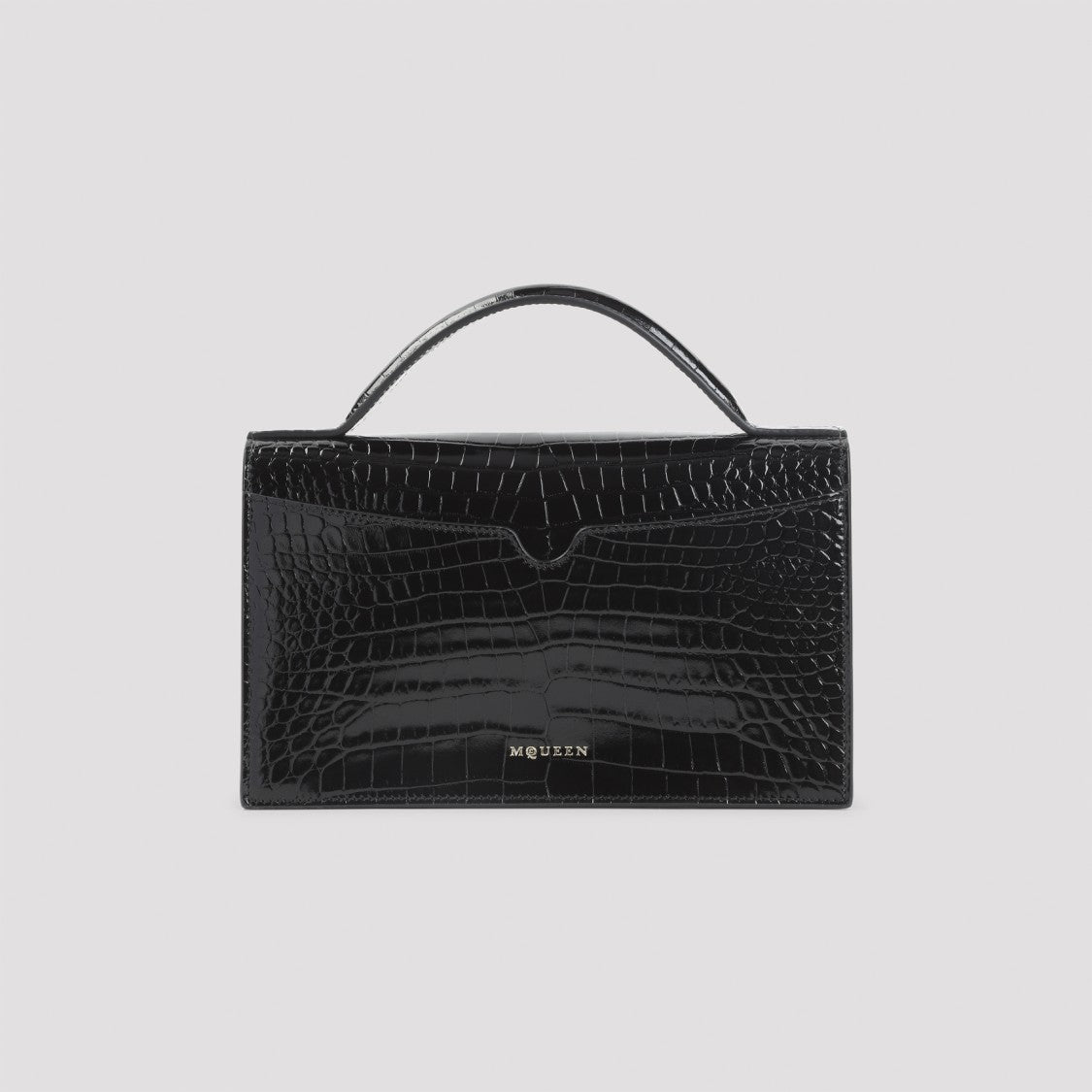 Alexander Mcqueen Crocodile-Embossed Black Leather Clutch