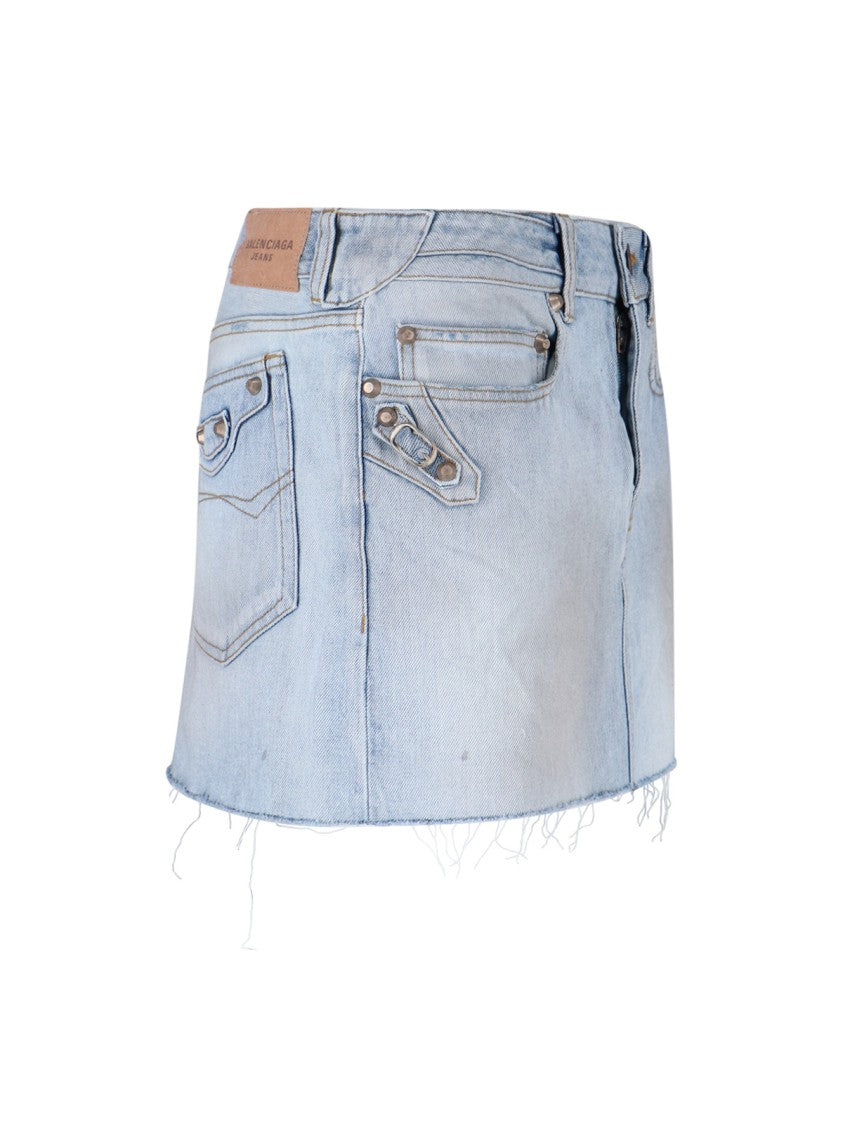 Balenciaga "Le City" Mini Skirt In Light Blue Cotton Denim