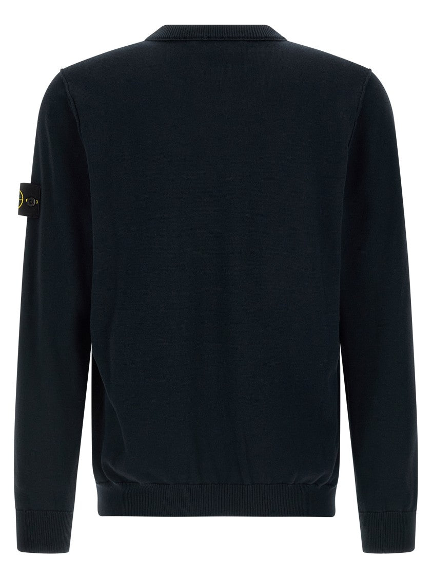 Stone Island Black Organic Cotton Sweater With Logo Badge Appliqué