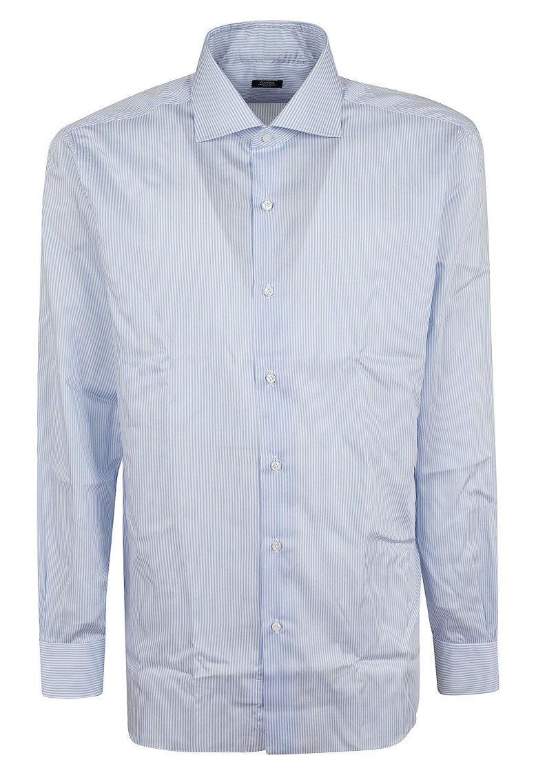 Barba Napoli White And Light Blue Striped Cotton Spread Collar Shirt