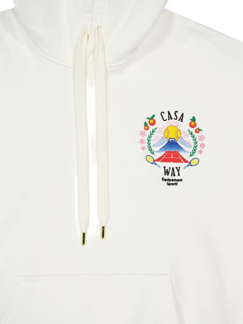 Casablanca Cropped White Sweatshirt With Embroidered Logo