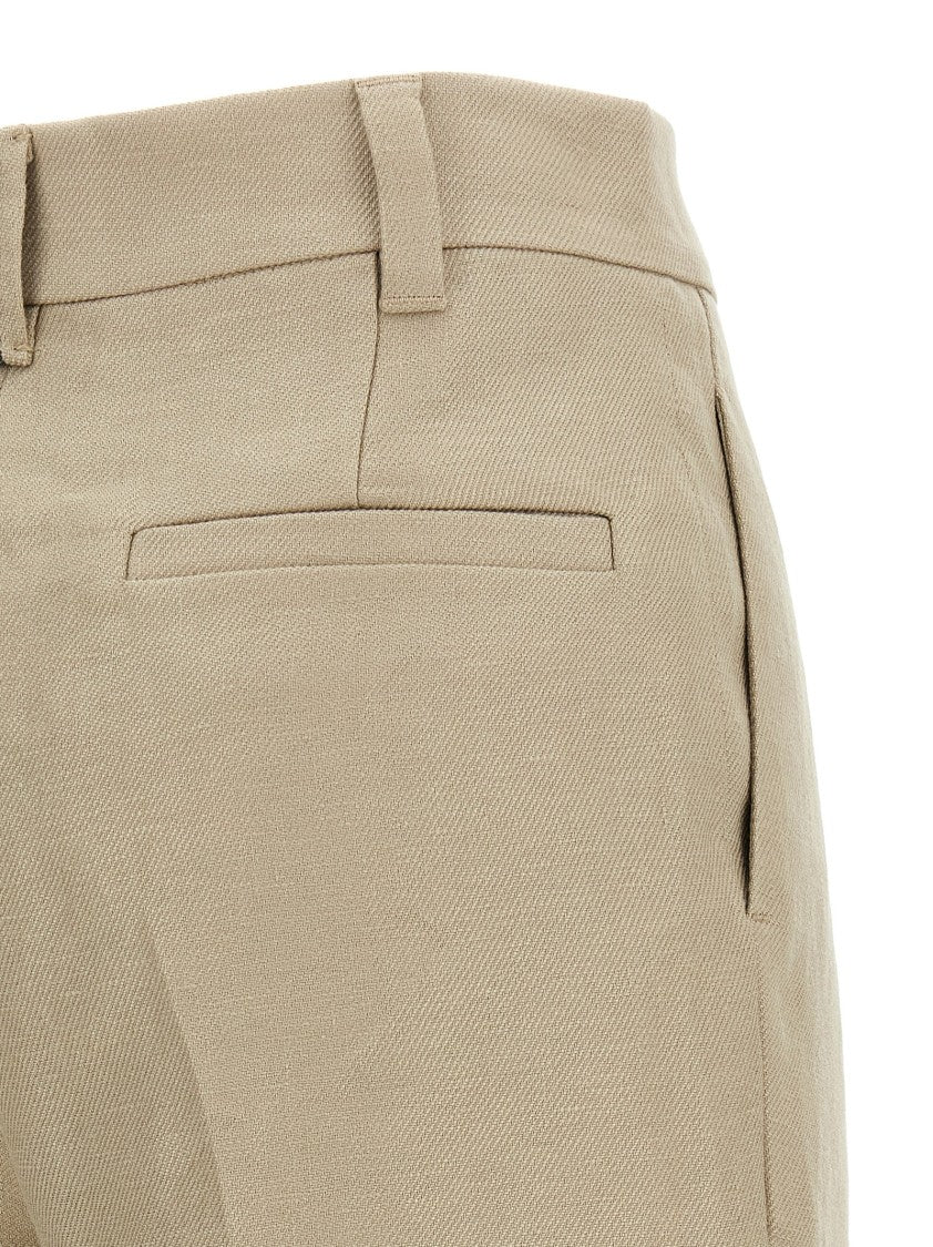 Brunello Cucinelli Wide Leg Linen Trousers With Pressed Pleats