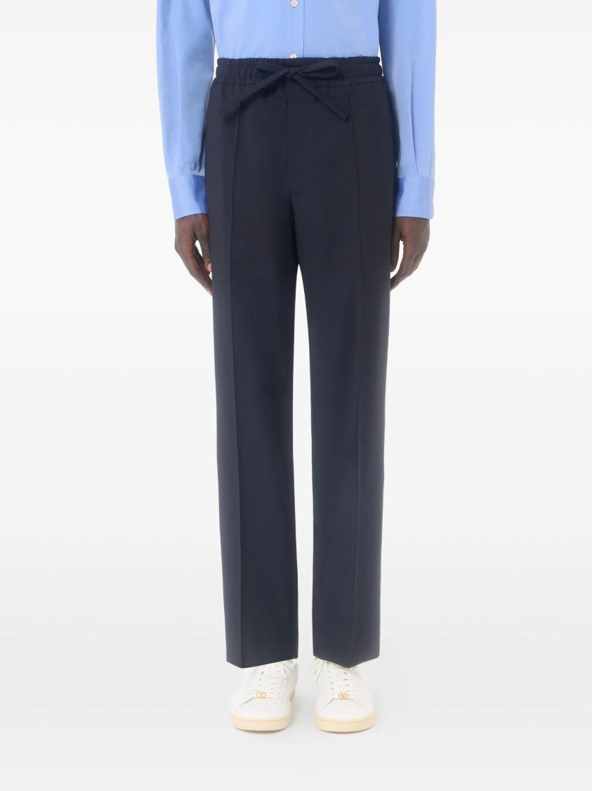 Valentino Tailored Black Mohair Pants With Embroidered Logo