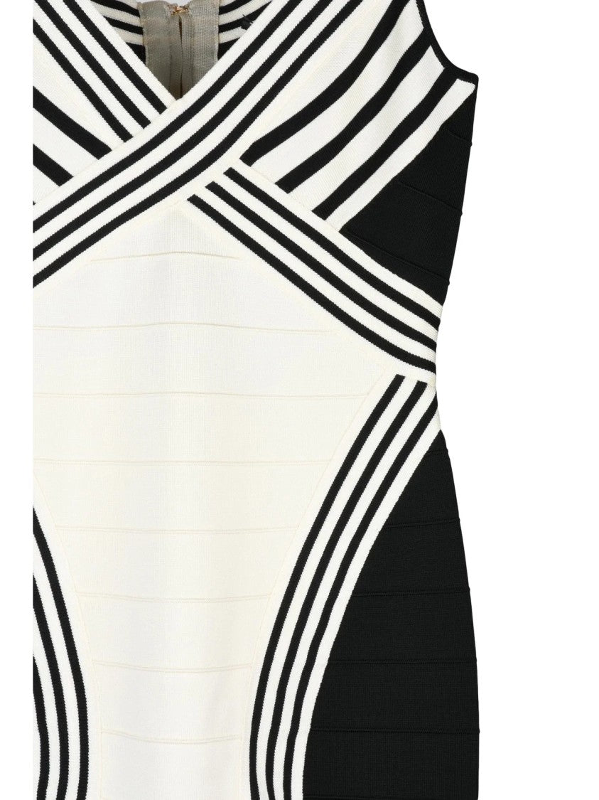 Elisabetta Franchi White/Black Viscose Polyamide Women Knit Midi Dress