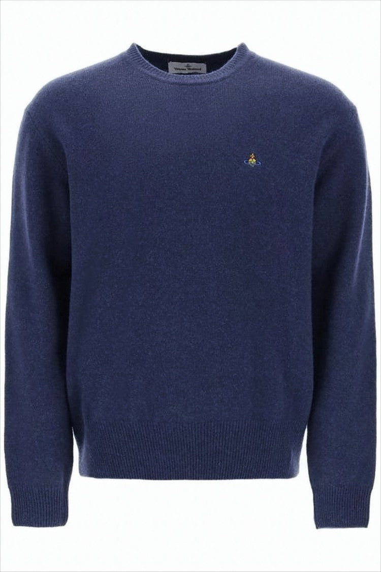 Vivienne Westwood Classic Crew Neck Sweater With Subtle Logo Embroidery
