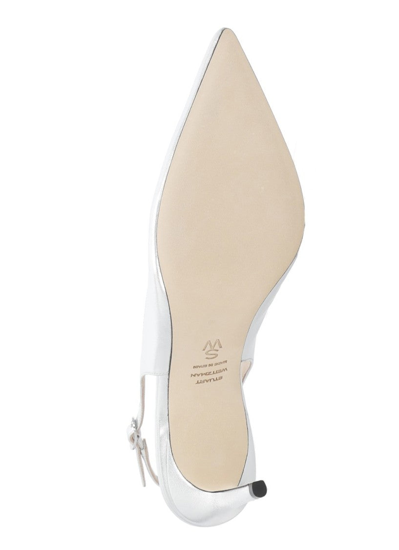 Stuart Weitzman Silver Power 75 Slingback Pumps