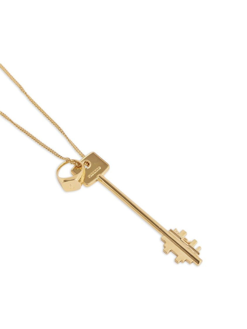 Rabanne Elongated Gold Key Pendant Necklace With Geometric Design