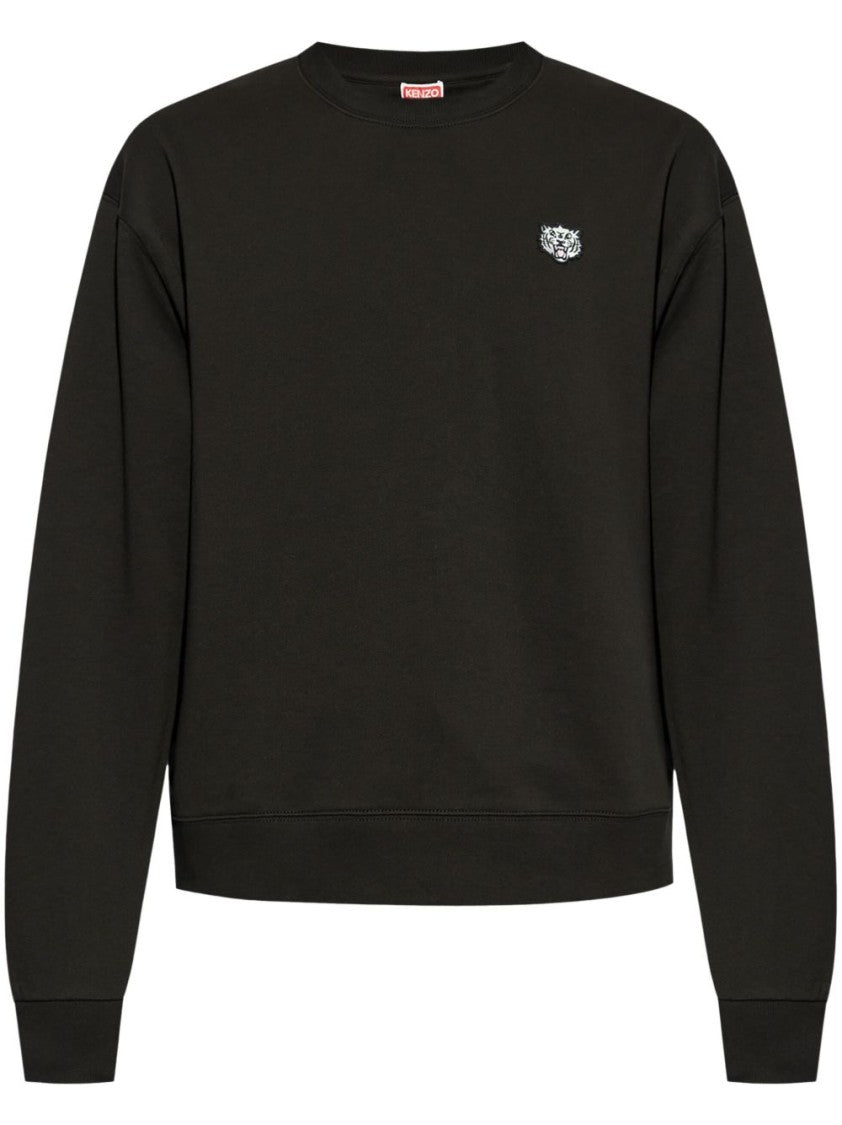 Kenzo Classic Black Cotton Sweatshirt With Ribbed Detailing
