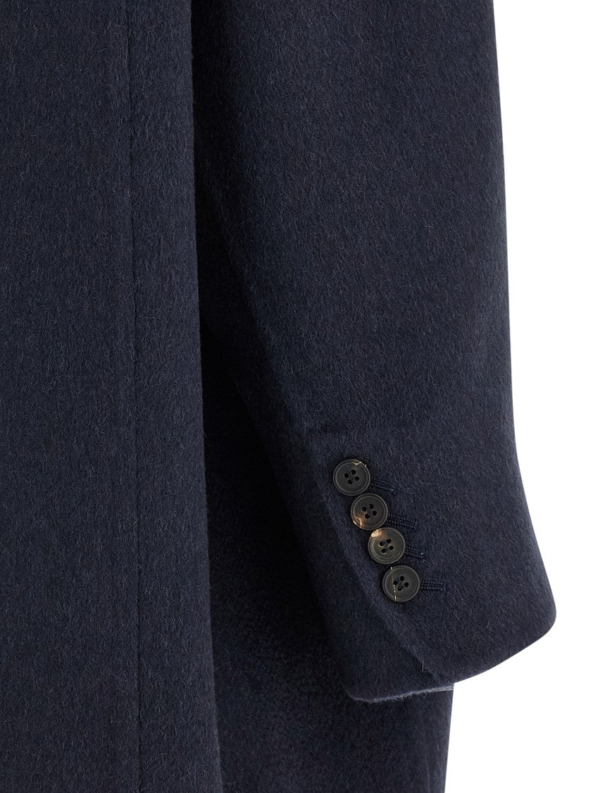 Brunello Cucinelli Double-Breasted Black Cashmere Coat With Peak Lapels
