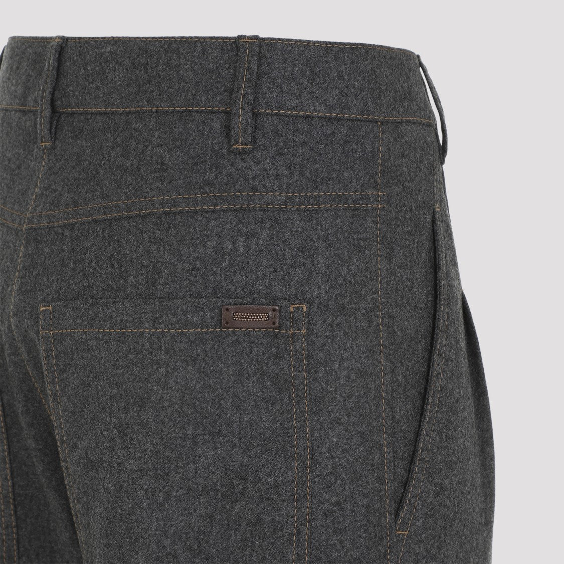 Brunello Cucinelli Cropped Flannel Grey Virgin Wool Pants