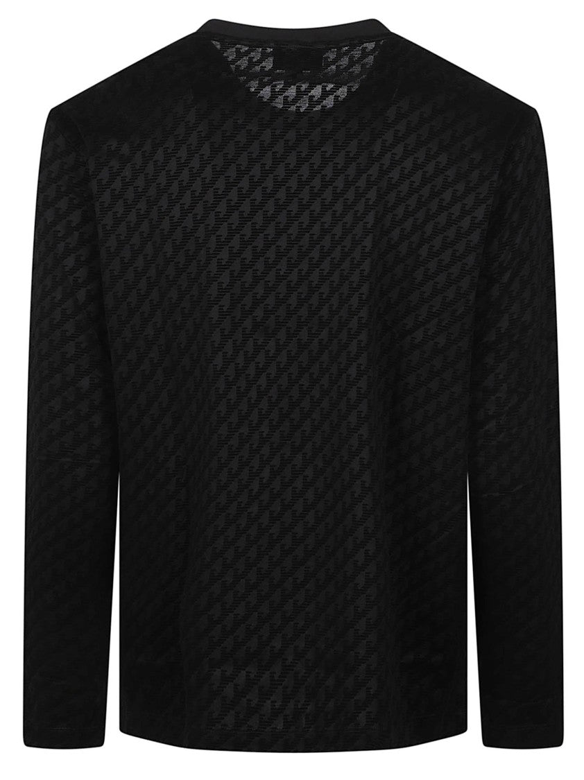 Emporio Armani All Over Logo Print Long-Sleeve Lyocell-Blend T-Shirt
