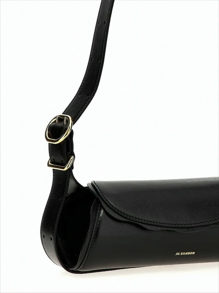 Jil Sander Cylindrical Black Calf Leather Shoulder Bag