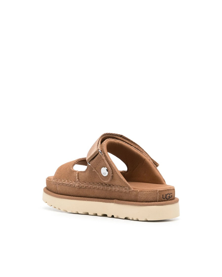 Ugg Glide Sandals With Adjustable Heel Strap In Chestnut Suede