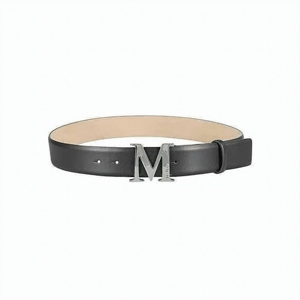 Max Mara Leather Belt With Metallic 'M' Buckle And Adjustable Style