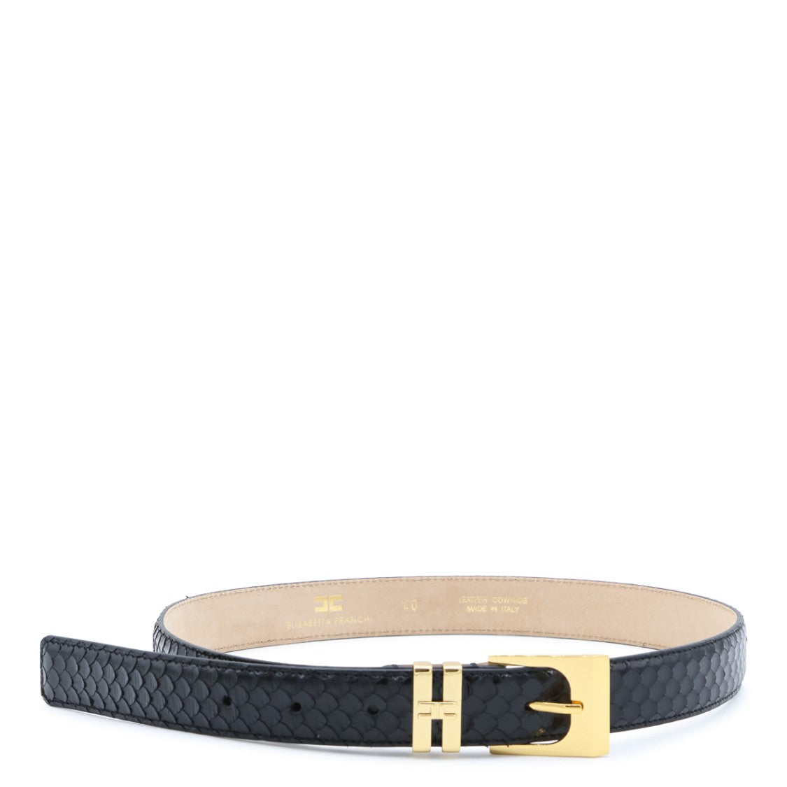 Elisabetta Franchi Textured Black Belt With Polished Gold-Tone Buckle