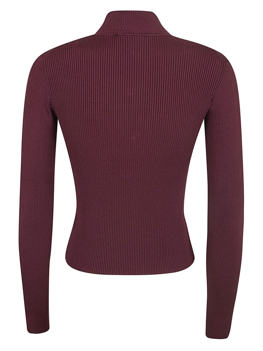 Self-Portrait Slim-Fit Burgundy Ribbed Knit Top With Keyhole Cutouts