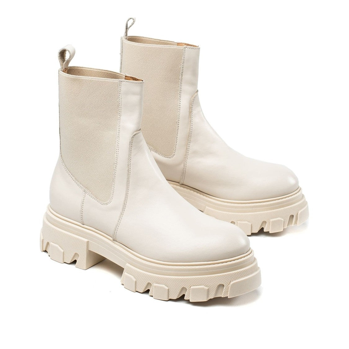 Vamsko Nora White Minimalist Chunky Sole Elastic Panel Leather Boots