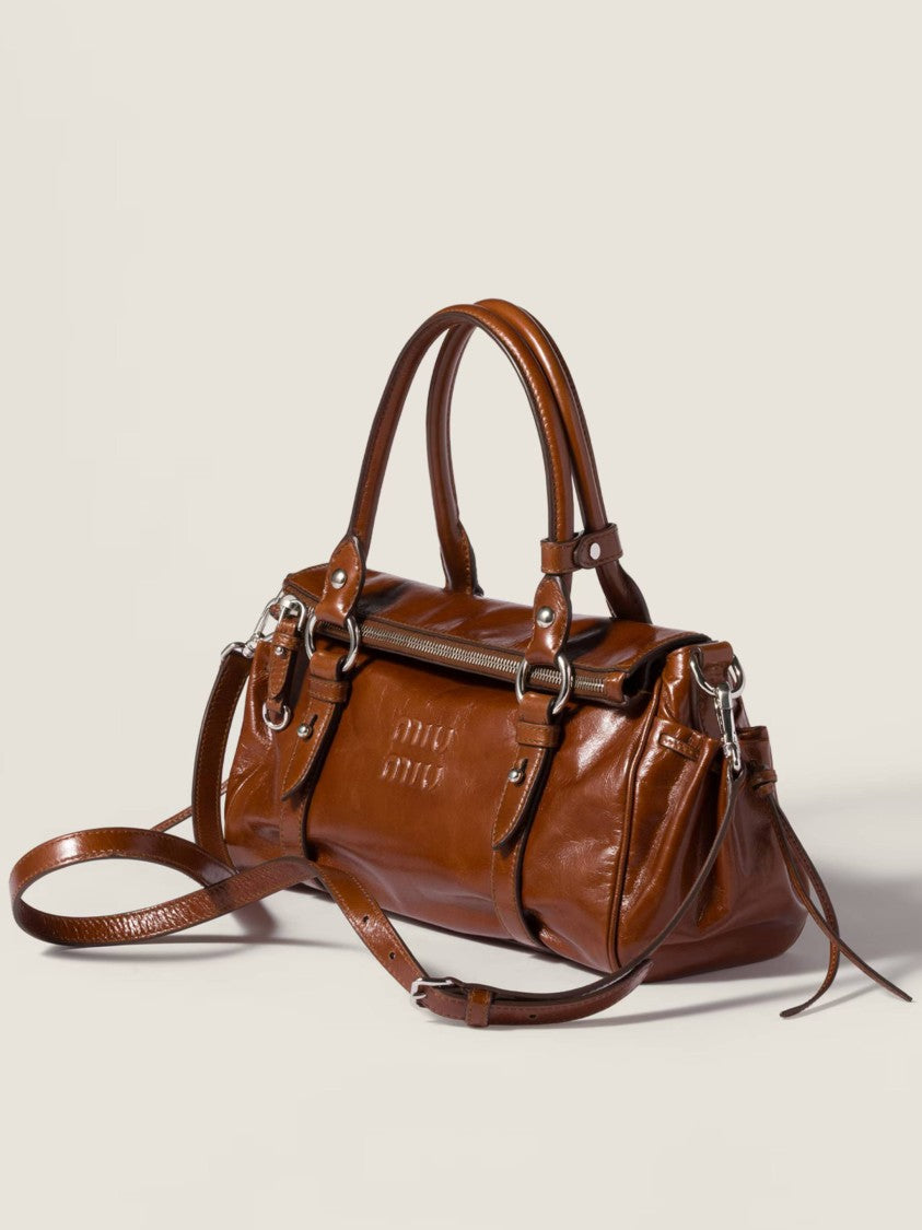 Miu Miu Chocolate Cylindrical Leather Handbag