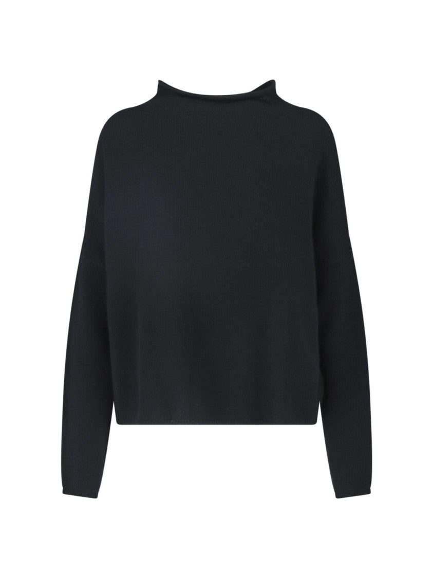 Lisa Yang Cropped Boxy Mock Neck Fine Knit Sweater
