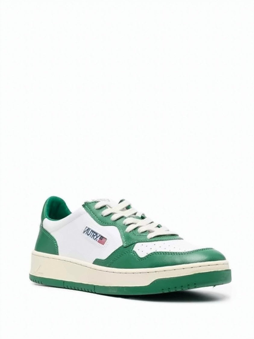 Autry Low-Top Sneakers With Green Leather Overlays And Cream Midsole