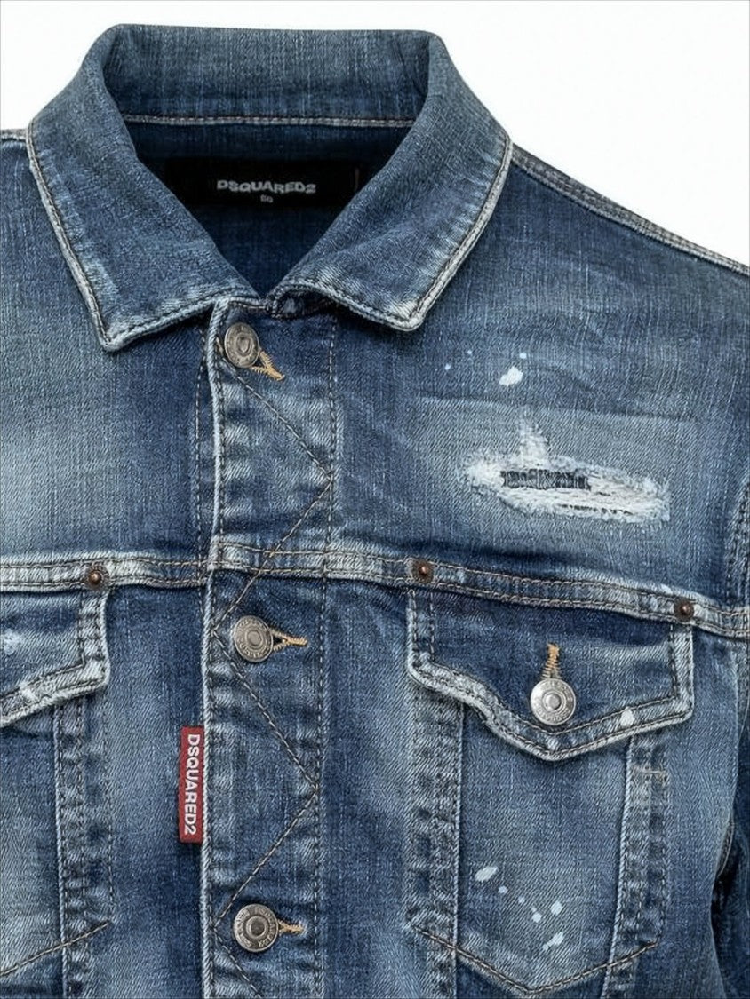 Dsquared2 Distressed Medium Blue Denim Jacket