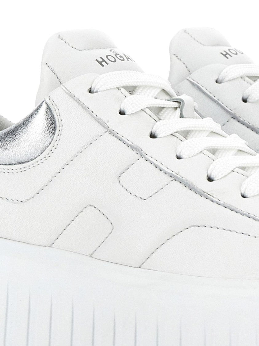 Hogan Lace-Up White Flats With Ridged Sole
