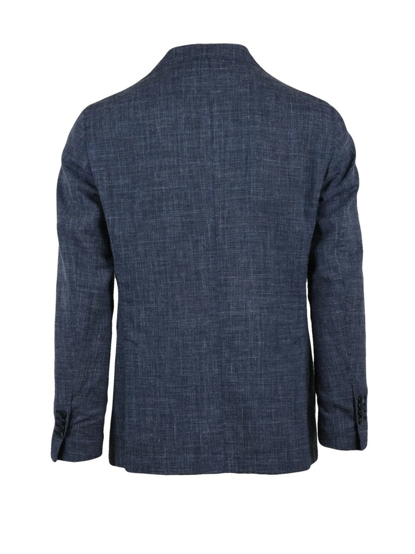 L.B.M. 1911 Blue Wool Linen Polyamide Rounded Jacket