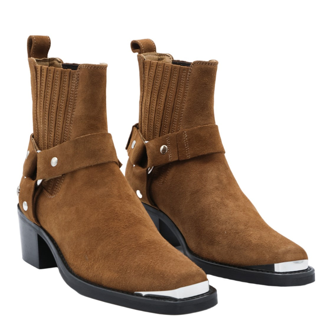 Anine Bing Rich Brown Suede Ankle Boots With Silver Accents