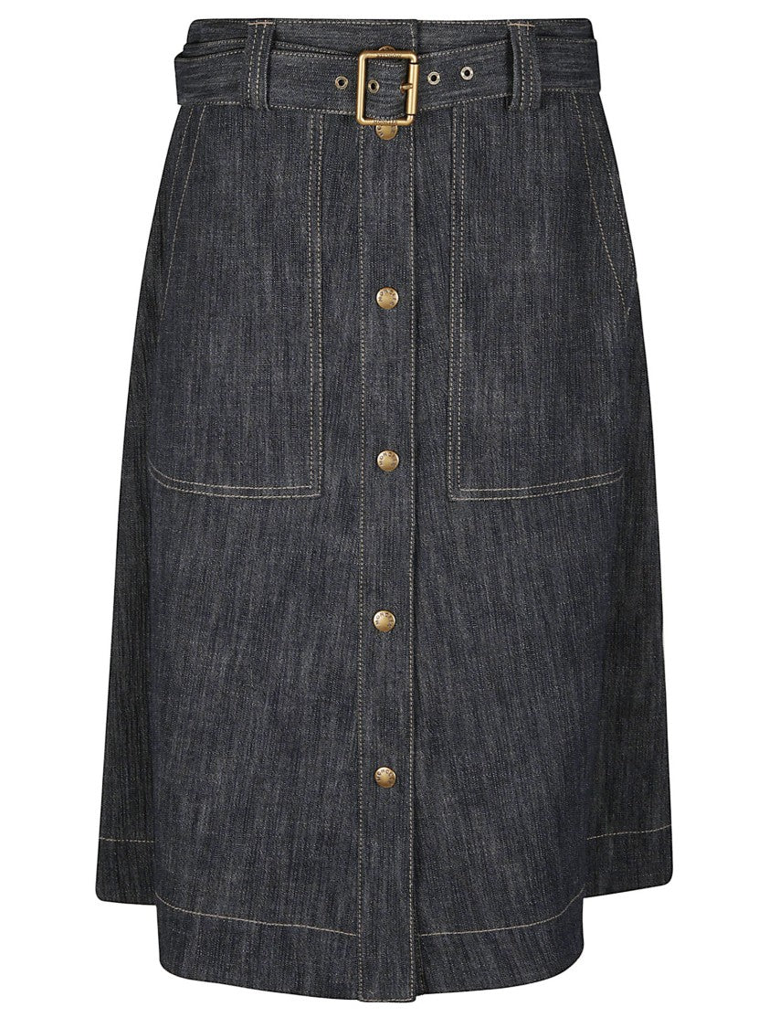 Moncler Dark Denim Metallic Accent Mini Skirt