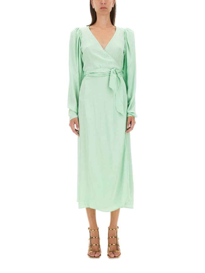 Rotate Birger Christensen Wrap Midi Dress With Deep V-Neckline