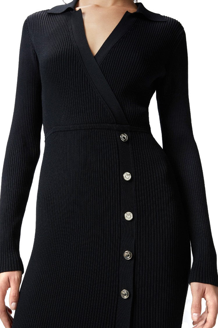 Pinko Black Midi Dress With Deep V-Neckline