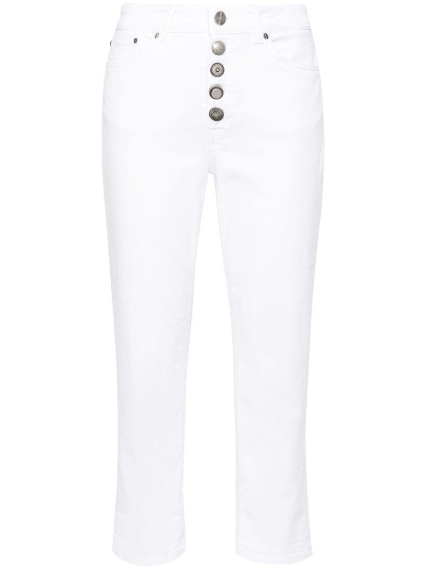 Dondup Slim-Cut White Denim Jeans With Silver Logo Accents