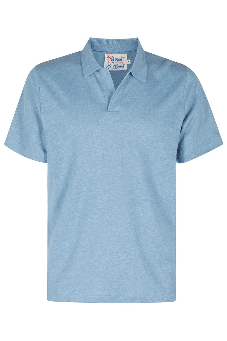 Mc2 Saint Barth Dusty Blue Linen Polo Shirt