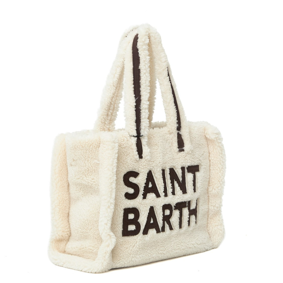 Mc2 Saint Barth Bianco Colette Teddy Maxi Logo Sherpa Tote Bag