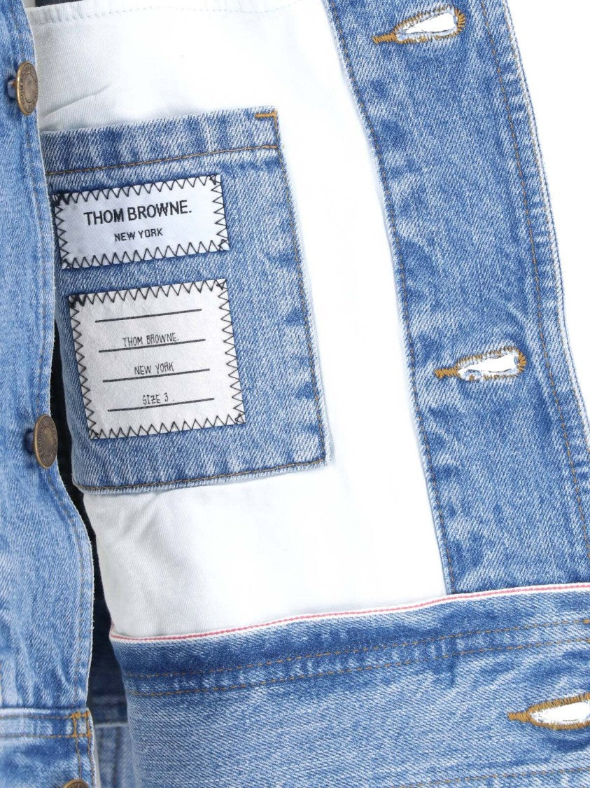 Thom Browne Cropped Classic Collar Flap Pockets Denim Jacket