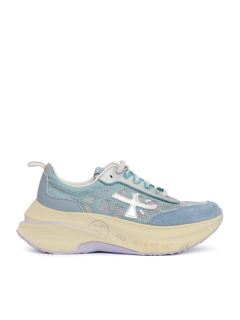 Premiata Light Blue Mesh And Leather Sneakers