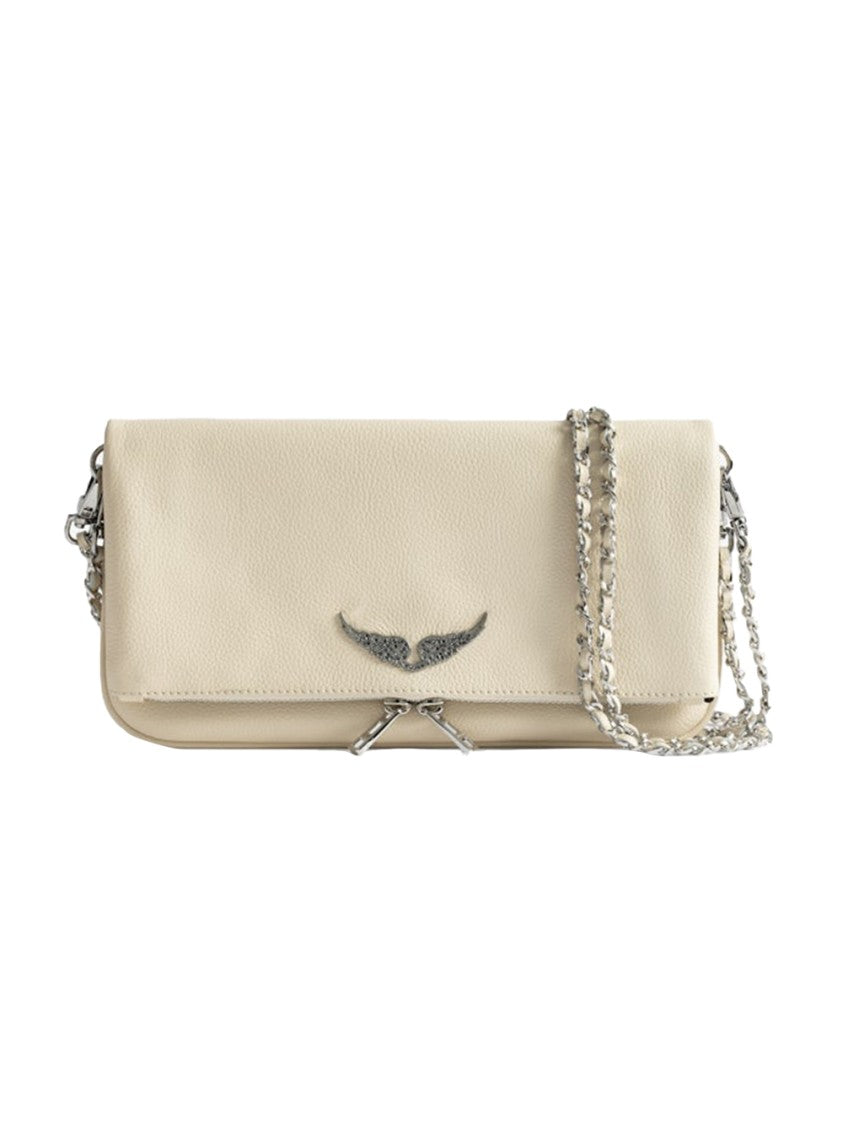 Zadig & Voltaire Pebbled Texture Clutch Bag With Metallic Wing Emblem